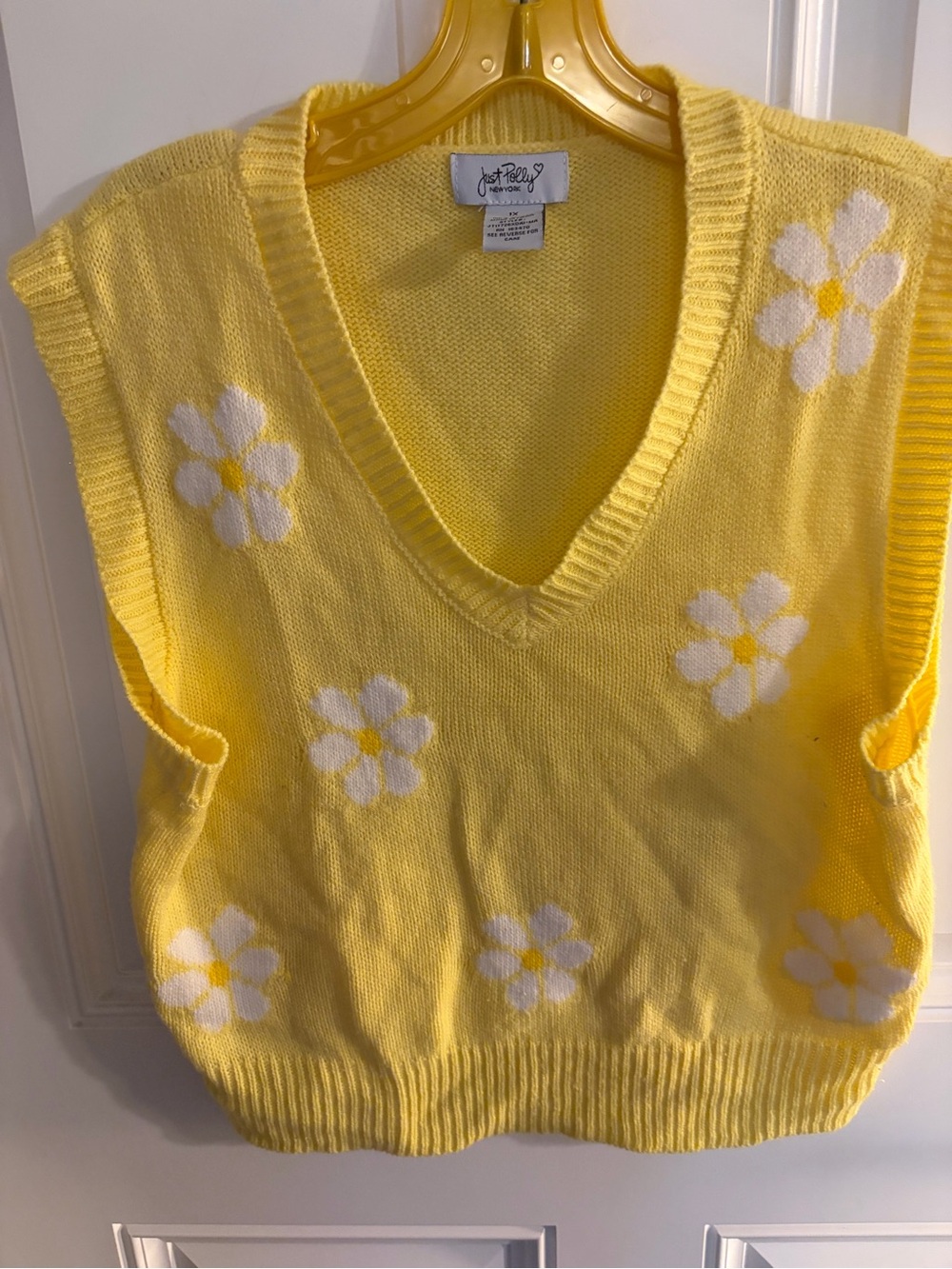 Just Polly Yellow Daisy V-Neck Knit Sweater Vest
